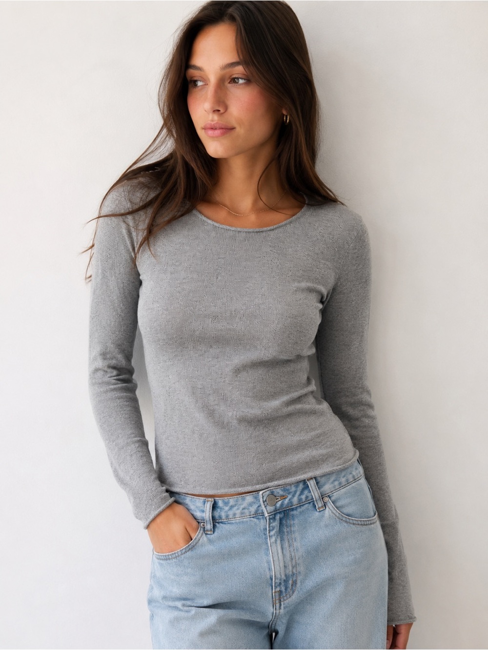 Brandy Melville Gray 100% Cotton Lightweight Knit Sweater One Size (XS-S)